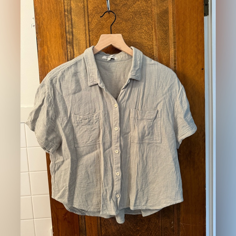 Madewell large sage green button up textured top